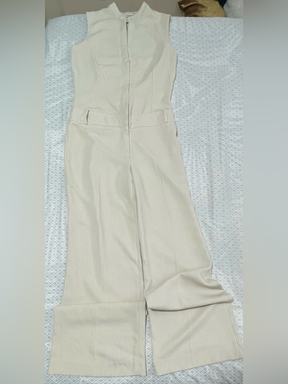 Mango Sleeveless Ribbed Jumpsuit in Cream